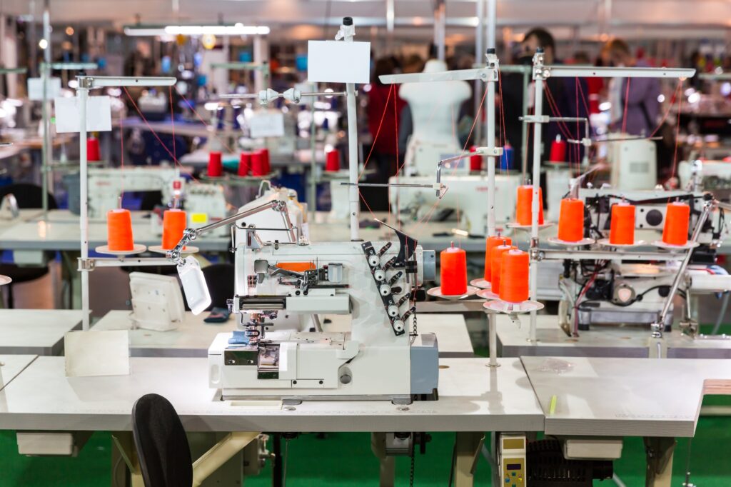 Sewing factory, nobody, overlock machines
